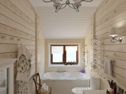 Interior of a bathroom in a wooden house