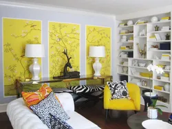 Wall with flowers in the living room interior