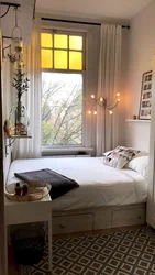 Interior small bedroom with one window photo