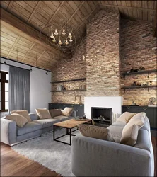 Loft-style fireplace in the living room interior