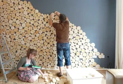 Cutting down wood in the kitchen interior