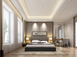 Ceiling design for a bedroom in a modern style from plasterboard photo