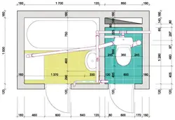 Dimensions of the toilet and bathroom in the apartment photo