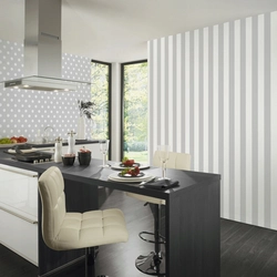 Striped wallpaper in the kitchen interior
