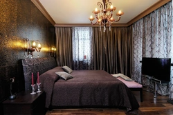 Colors combined with brown in the bedroom interior photo