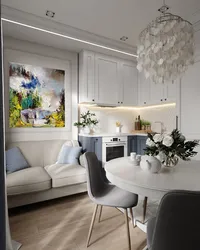 Interior of a small kitchen with a sofa