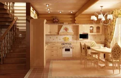 Interior Of A Wooden House Kitchen Living Room