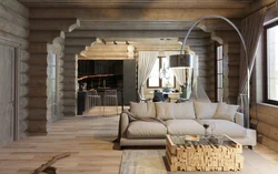 Interior Of A Wooden House Kitchen Living Room