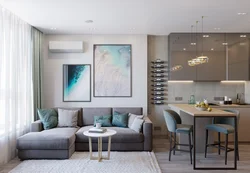 Rectangular kitchen living room design interior photo