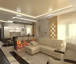Rectangular kitchen living room design interior photo