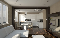 Rectangular kitchen living room design interior photo
