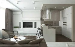 Rectangular kitchen living room design interior photo