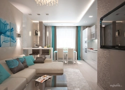 Rectangular kitchen living room design interior photo