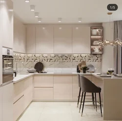 White and beige kitchens in the interior