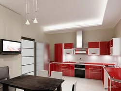 Red and white kitchen in the interior