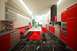 Красно белая кухня в интерьере