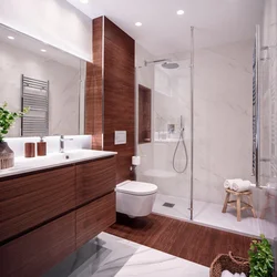 White And Wood In The Bathroom Interior Photo