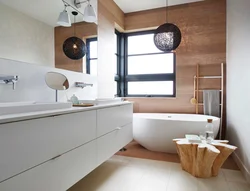 White and wood in the bathroom interior photo