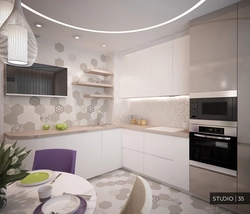 Corner Kitchen With TV Photo In Modern Style