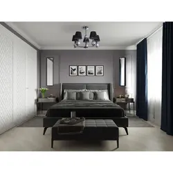 Dark gray walls in the bedroom interior