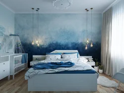 Gray photo wallpaper in the bedroom interior