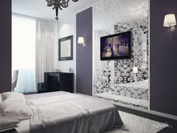 Gray photo wallpaper in the bedroom interior