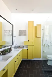 Yellow and white bathroom design