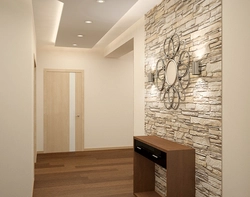 Hallway Design With Stone And Wallpaper