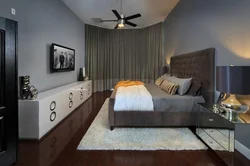 Interior of a small dark bedroom photo
