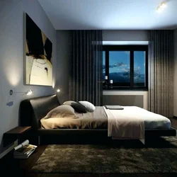 Interior of a small dark bedroom photo