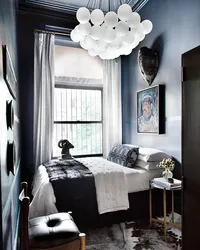 Interior of a small dark bedroom photo