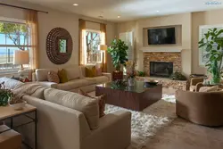 Living room design with one sofa and fireplace