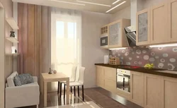 Kitchen 12 Meters Design With Sofa And Balcony