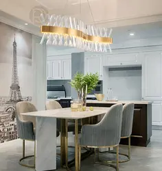 Chandelier in the kitchen living room in a modern style in the interior