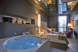 Photo of a bathtub with a jacuzzi in an apartment