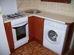 Kitchen renovation in Khrushchev with refrigerator and washing machine photo