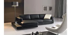 Dəri divan ilə qonaq otağı dizaynı
