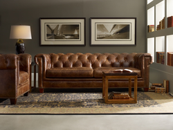 Living room design with leather sofa