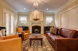 Living room design with leather sofa