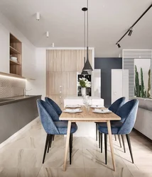 Kitchen design with blue chairs