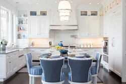 Kitchen design with blue chairs