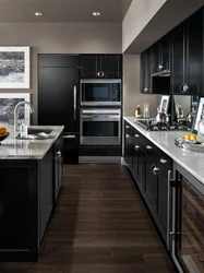 Dark brown floor in the kitchen interior