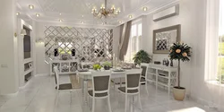 Kitchen design with mirror tiles on the wall