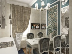 Divarda güzgü plitələri ilə mətbəx dizaynı
