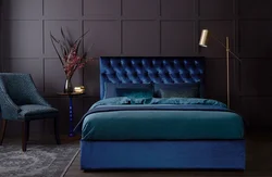 Blue Bed In The Bedroom Interior