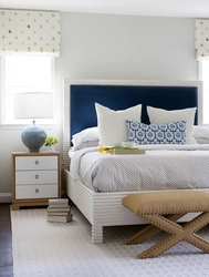 Blue bed in the bedroom interior