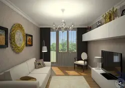 Design Of A Rectangular Living Room 17 Sq M With A Balcony Photo