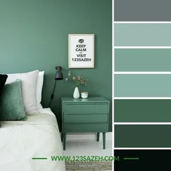 Combination of gray and green in the bedroom interior