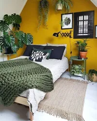 Combination Of Gray And Green In The Bedroom Interior