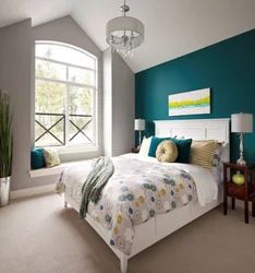 Combination of gray and green in the bedroom interior